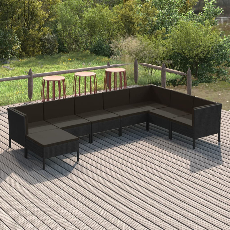 8 Piece Sofa Seating Group with Cushions, Black