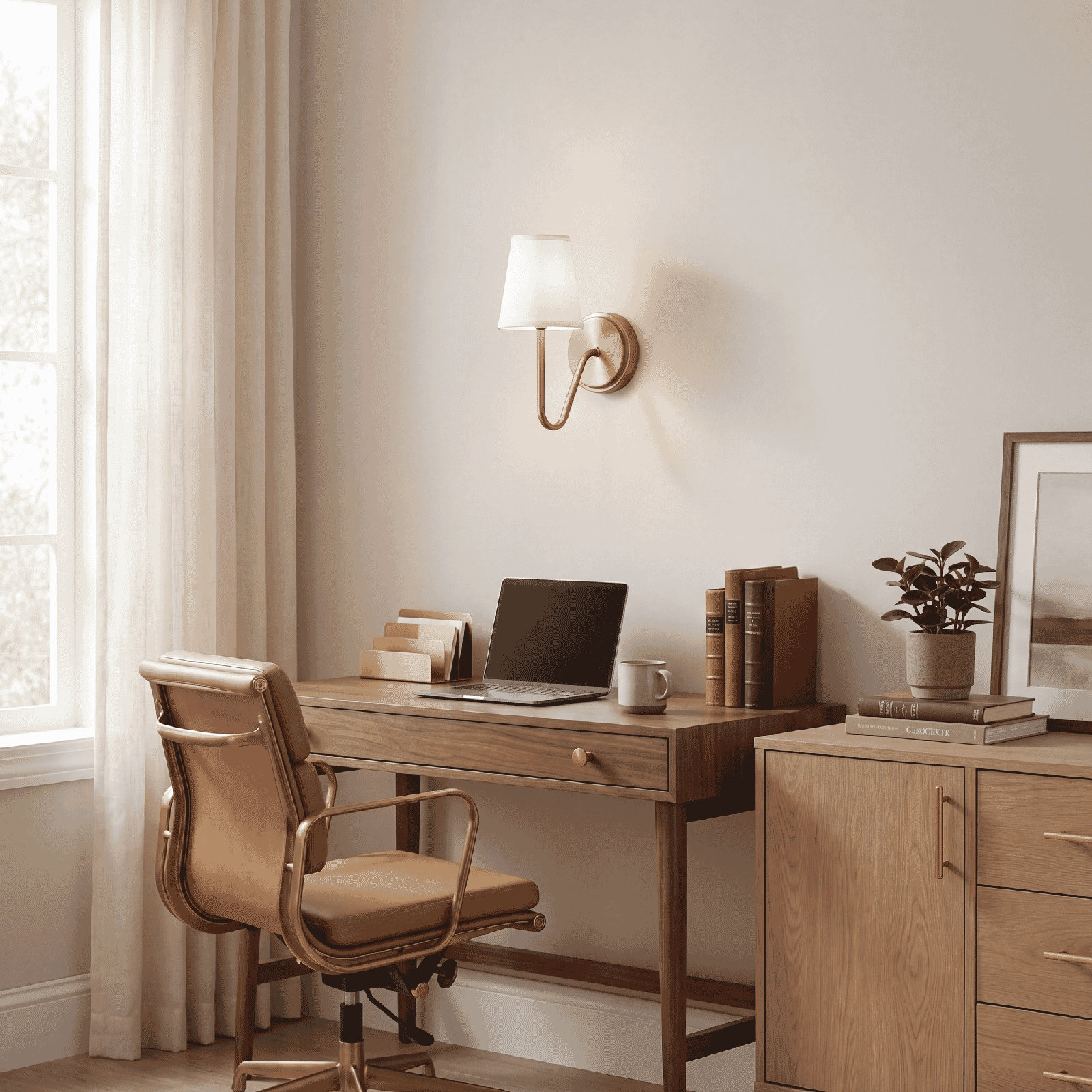 Ponta Single Light Dimmable Armed Sconce, Natural Brass