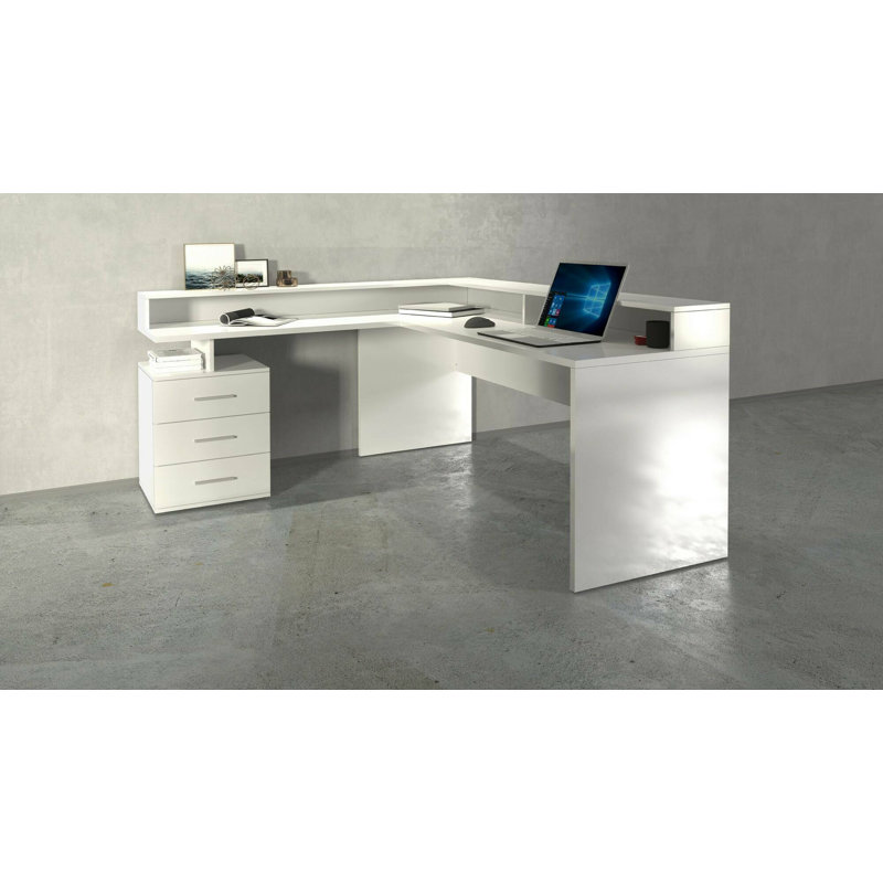 Basim L-Shaped Computer Desk, White