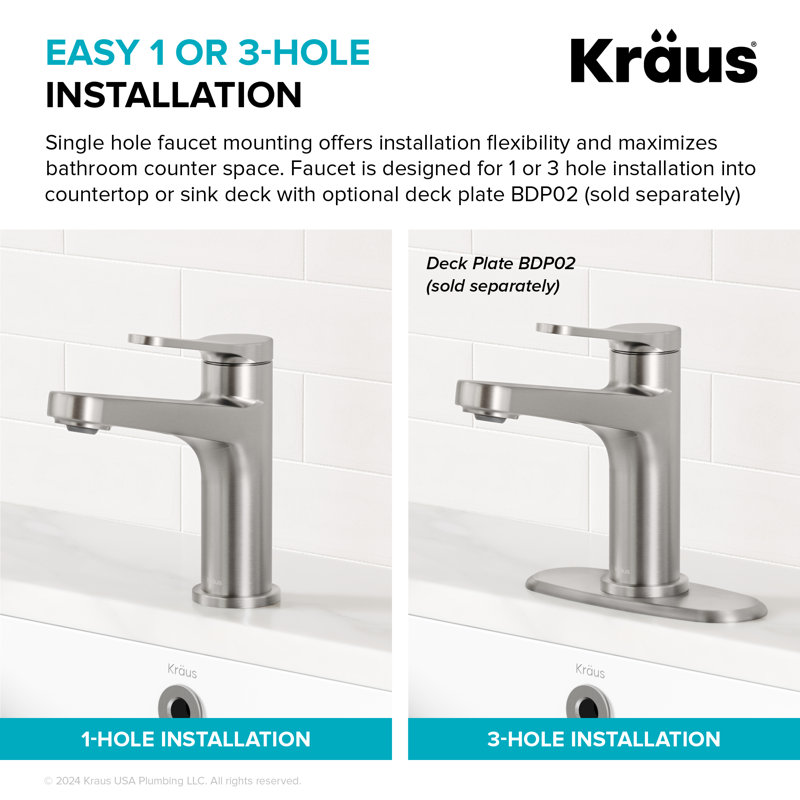 KRAUS Indy Bathroom Faucet In Spot-Free With Single Handle, Pop Up Drain And Supply Lines, Brushed Brass