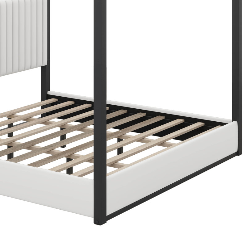 Lit plateforme à baldaquin élégant avec tête de lit, Noir blanc
