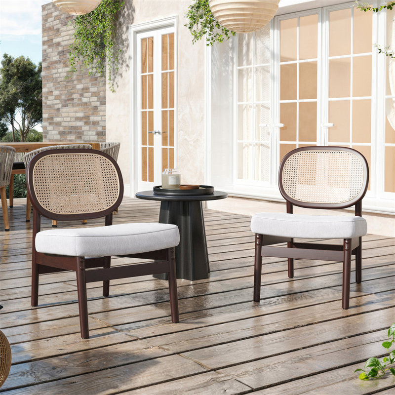 Chaise d'appoint en rotin, chaise de salon rembourrée avec dossier en rotin et structure en bois, chaise de lecture moderne de style Mid-Century pour le salon, la chambre à coucher