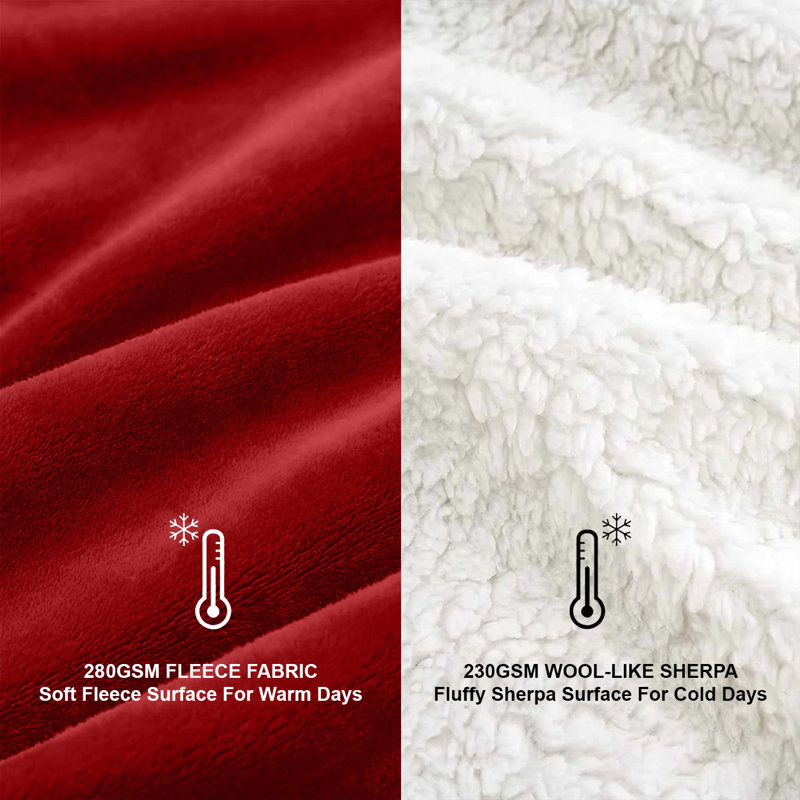 Sherpa Fleece Blanket - Reversible Ultra-Soft Warm Cozy Throw for Sofa & Bed, Double (150cm x 200cm), Burgundy