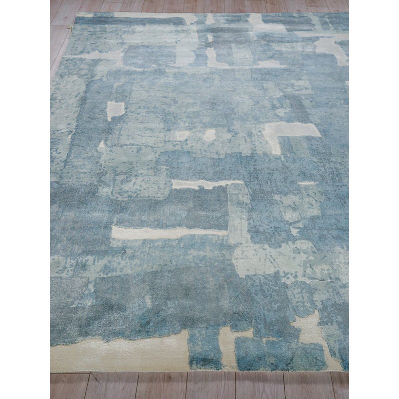 Papyrus Blue Wool/Bamboo Silk handloomed Area Rug, Rectangle 12' x 15'