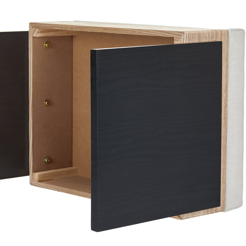Élégant tabouret rembourré en chenille avec pieds en bois - L 22 po x l 16 po x H 19 po, Ivoire