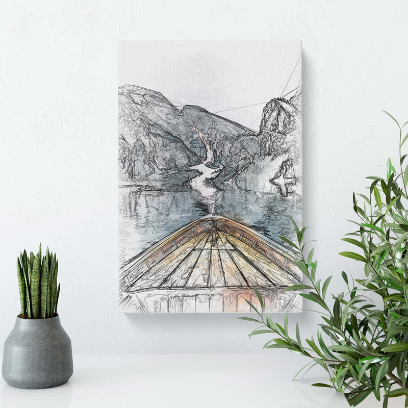 Boat in Lago Di Braies Italy Abstract Art - Wrapped Canvas, 91cm H x 60cm W x 3cm D