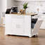 Table pour îlot de cuisine, cannelée avec armoire de rangement pour poubelle, prise de courant, support de rangement interne, roulettes sur 5 roulettes avec 3 tiroirs, 3 tablettes latérales ouvertes-2005137171