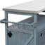 Bar de luxe pour l'extérieur: acier inoxydable et bois. Vaste espace de rangement. 4 roues verrouillables. Gris-bleu Table gril porte-serviettes avec tablette ouverte