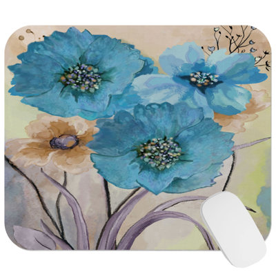 Floral Blue Flowers II Flowers Gaming Cute Office Laptop Desk Pad Gift Mat Square Rectangle Non-Slip Mousepad