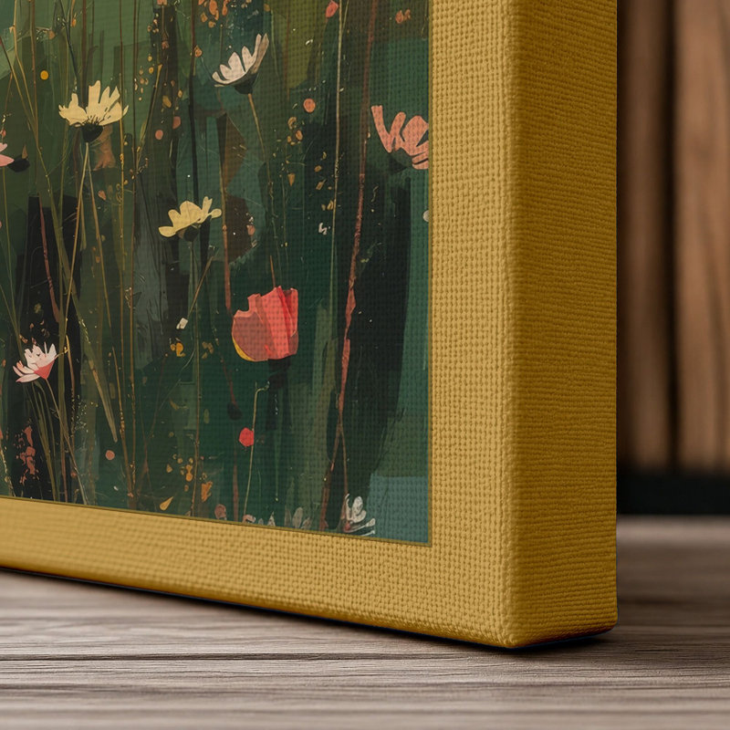 Wildflower Meadow Botanical - Wrapped Canvas, 24x16 - 61.0 x 40.6 cm, Ochre Border