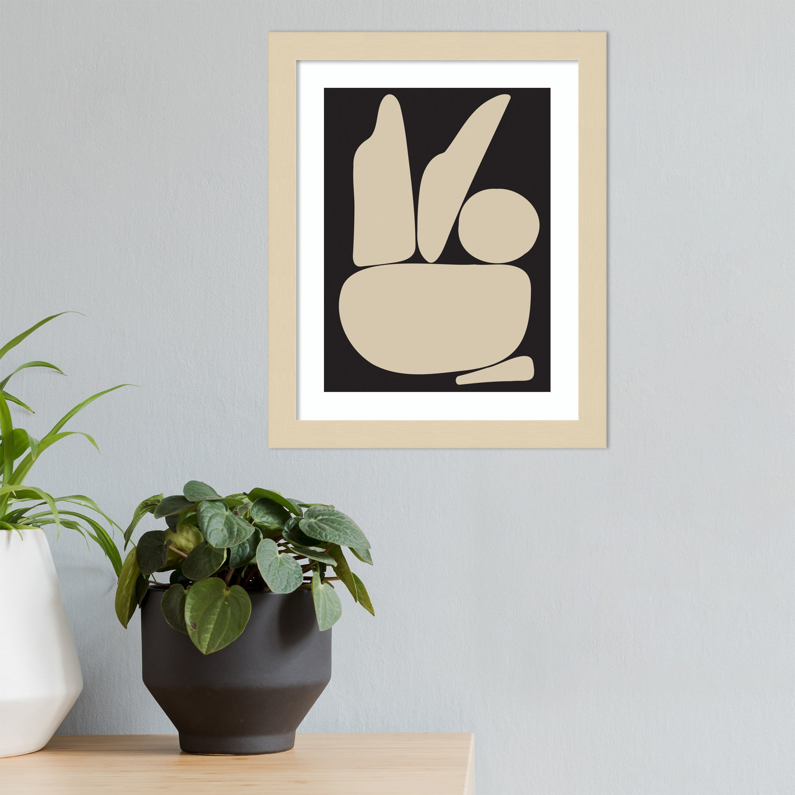 Zen Rock Garden Black and Tan Print, Brown Framed, 25" H x 21" W