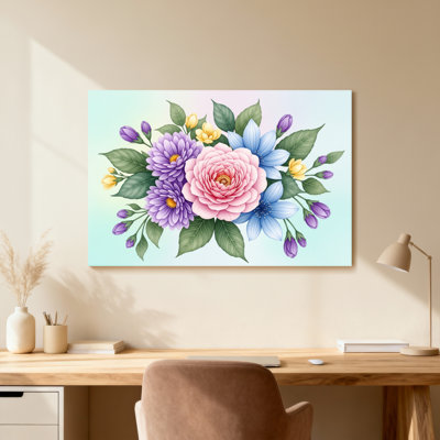 Bouquet de plantes et de fleurs avec fleurs roses, mauves et bleues