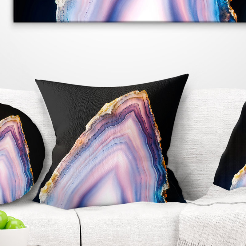  Abstrait belle tranche d'agate sur un coussin noir, 18 po x 18 po, Coussin décoratif