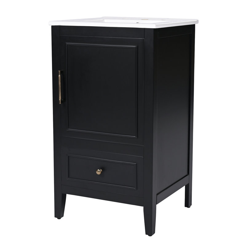 Meuble-lavabo de 20 po avec lavabo, armoire de salle de bain avec porte, tablette de porte et patins réglables, tiroir, noir