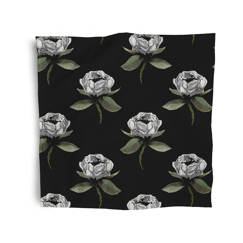 Ladwig Polyester Floral Square Napkin, Black