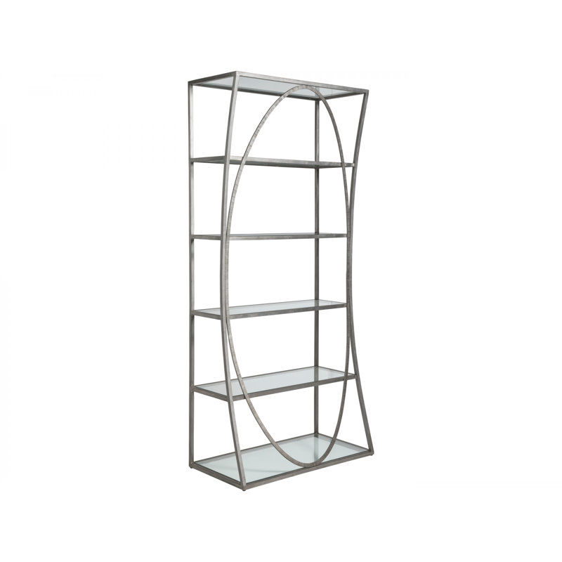 36"W x 19"D x 80"H  5-Tier Metal Designs Ellipse Etagere, (5 Shelves) 80" H x 36" W x 19" D, Silver Leaf