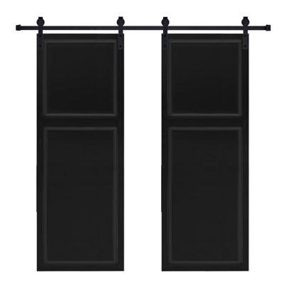 Porte de grange coulissante en panneau de fibres à densité moyenne à finition noyer de 2 panneaux de 42 po x 96 po x 18 po avec quincaillerie 18 series