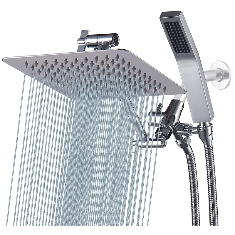 Très grand bras d'extension de douche pivotante avec douchette à main, Chrome