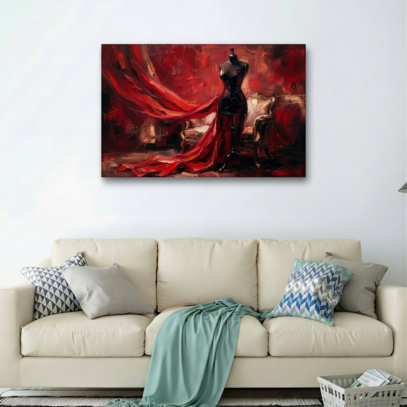 Ensemble de 1 tableau sur toile représentant une robe rouge, H 24 po x l 36 po, Toile tendue