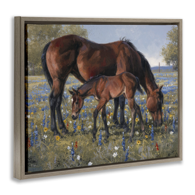 Cheval et poulain, art mural par Jack Sorenson, Cadre flottant orme Montalcino, H 17 po x l 21 po