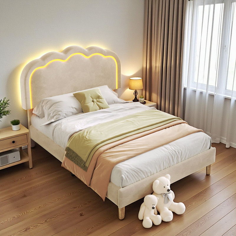 Upholstered Bed, Beige