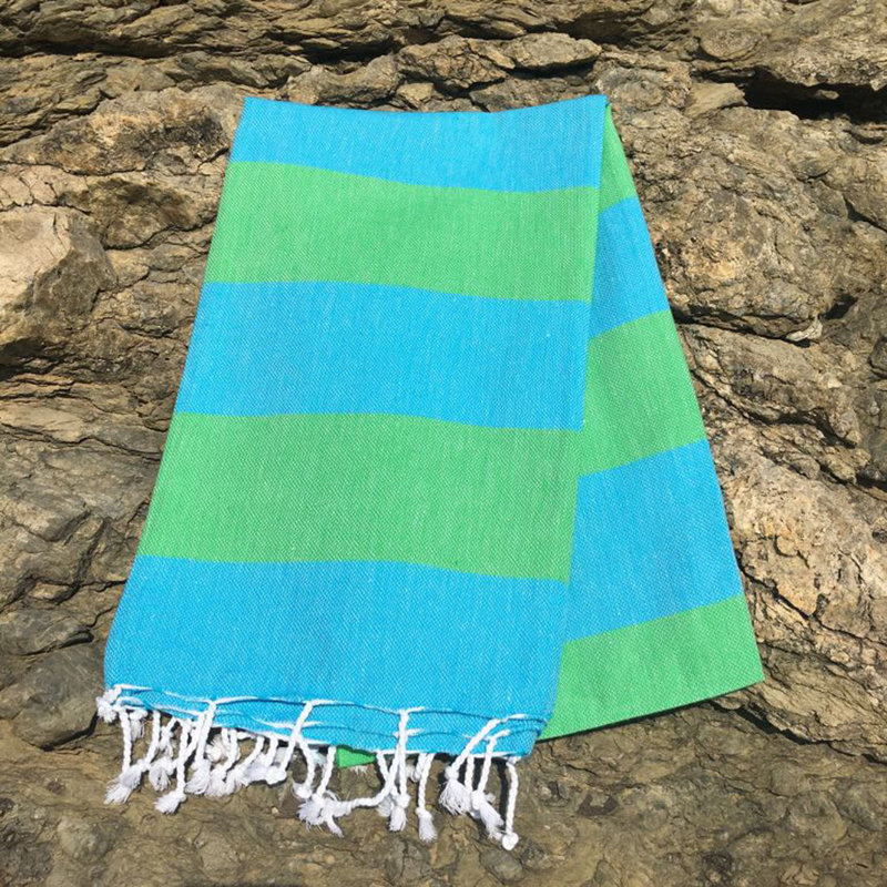 Serviette de plage 100% coton Orrie, Turquoise / Vert