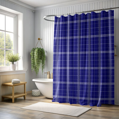 Rideau de douche blanc et bleu marine