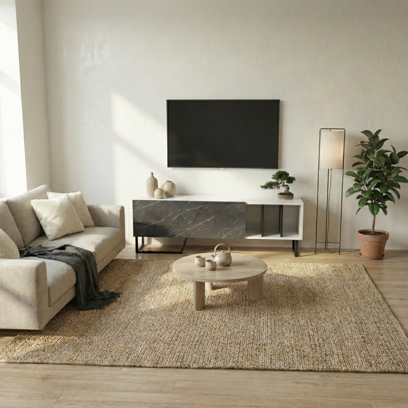 Meuble télé 59 po pour téléviseur de 65 po ou moins Devlyn, Noir / chêne oud