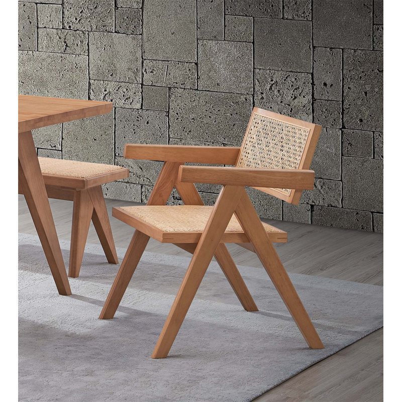 2 fauteuils en beige naturel - pieds en bois massif avec dossier rembourré de style Mid-Century moderne pour la bière et 2 coussins confortables