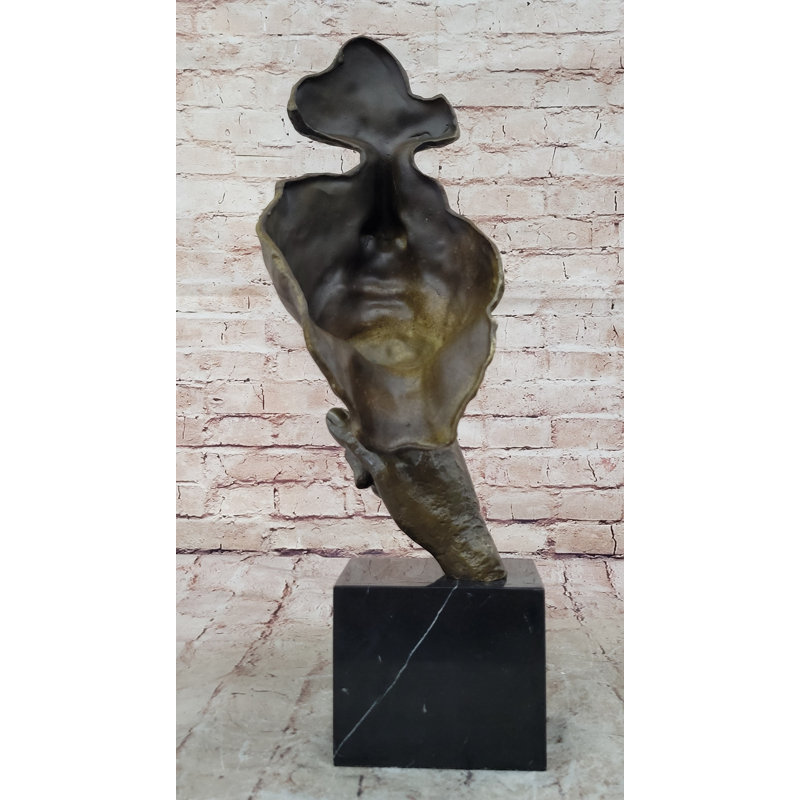 Sculpture abstraite visage de bronze Dali - statue silencieuse se taisant sur base de marbre
