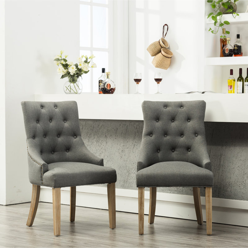 2 chaises de jardin à oreilles en bois massif gris avec boutons, Grey