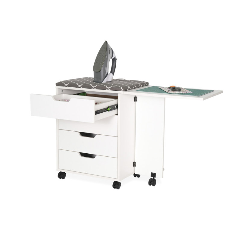 White Rolling Four-Drawer Storage Cabinet for Sewing and Crafts