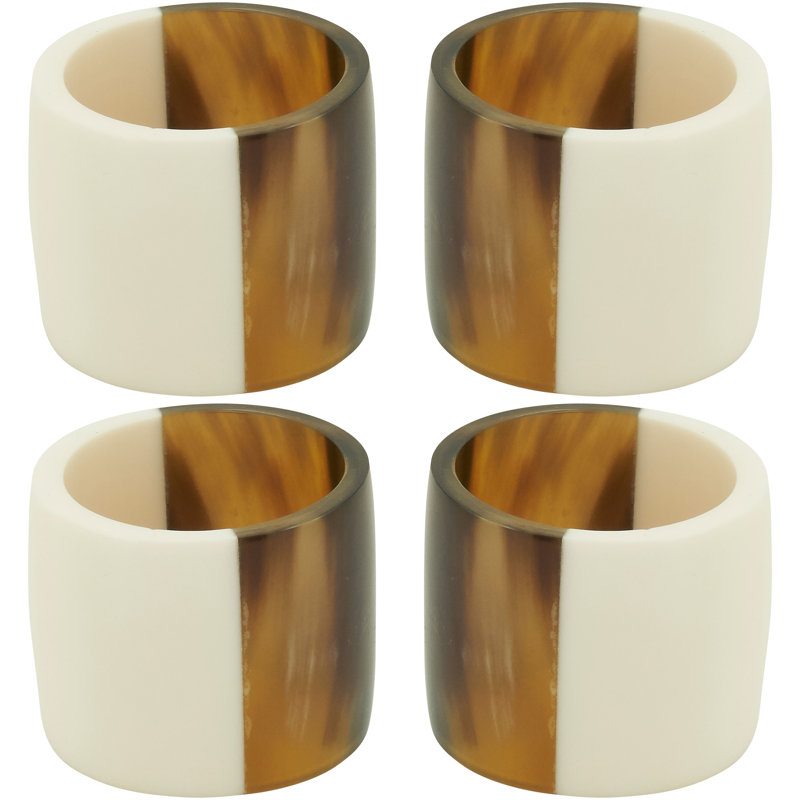 Brown and White Elongated Horn Napkin Rings Set of 4