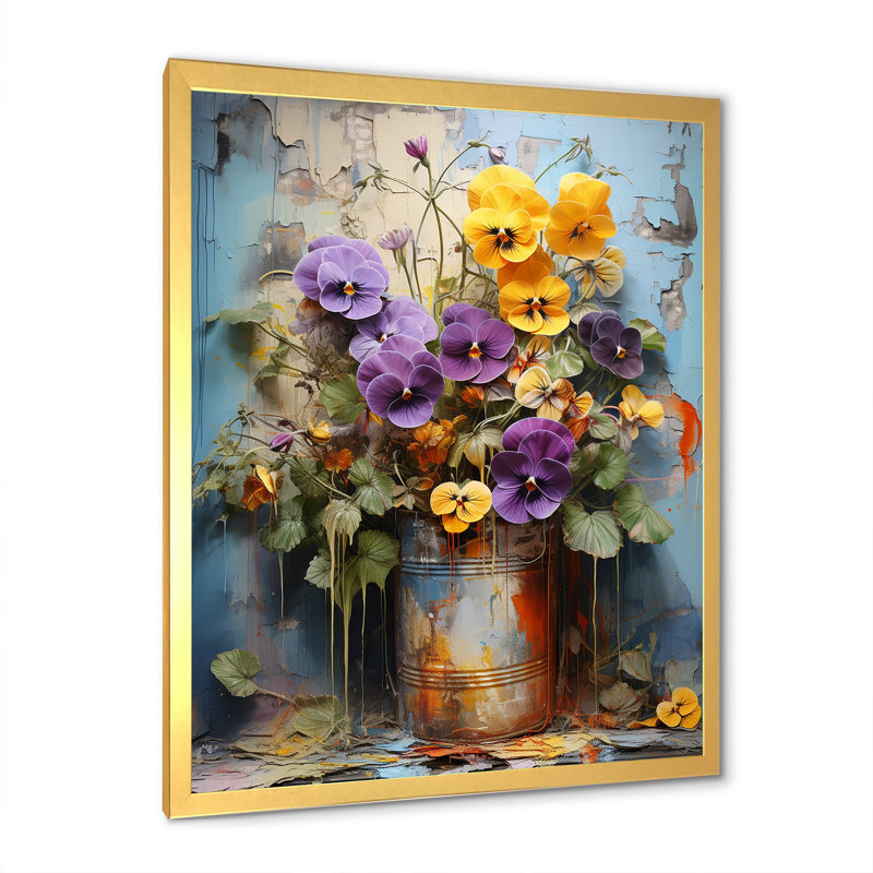 Vase Graffiti Urban Oasis Pansies, Cadre doré simple, H 20 po x l 12 po x P 1 po