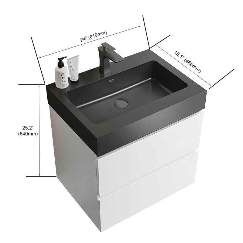 Meuble-lavabo moderne avec lavabo, Blanc, Noir