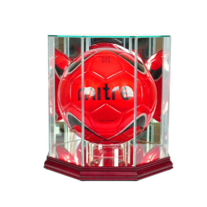 Perfect Cases And Frames 10'' W 10'' D Football Glass Ball / Puck Case, Cherry