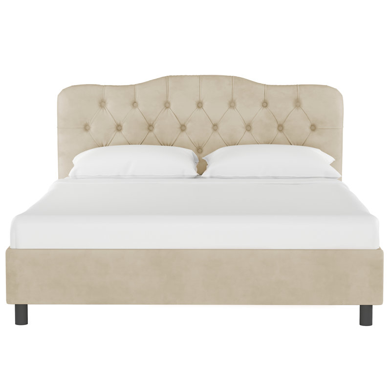 Lit plateforme tapissier Pires, Grand, Velours perle classique