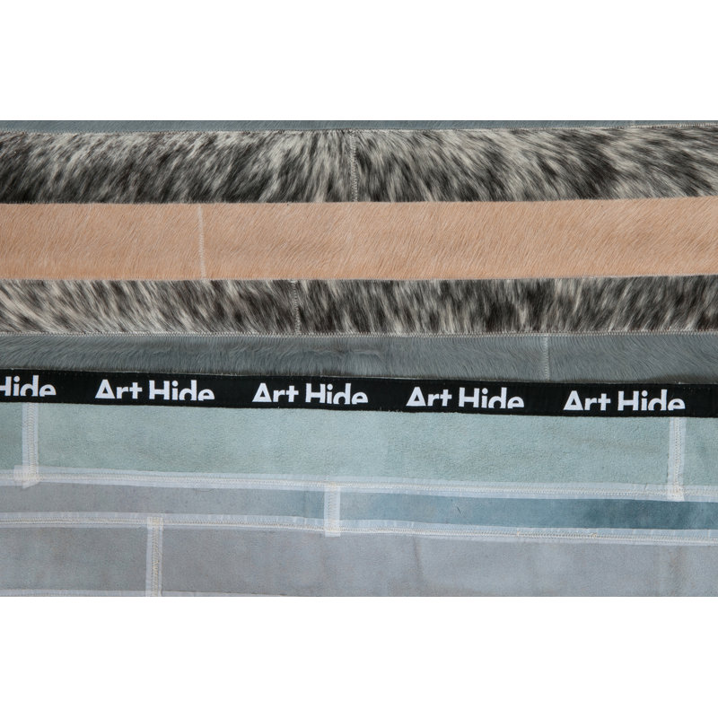 Nueva Raya fabriqué à la machine en cuir de vache rectangulaire 4 pi 6 po x 5 pi 9 po Tapis gris / vert / beige
