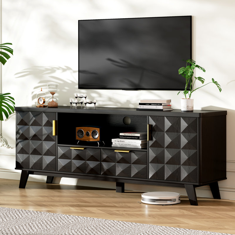 63" W Modern Tv Stand, Tv Entertainment Center With Storage, Black