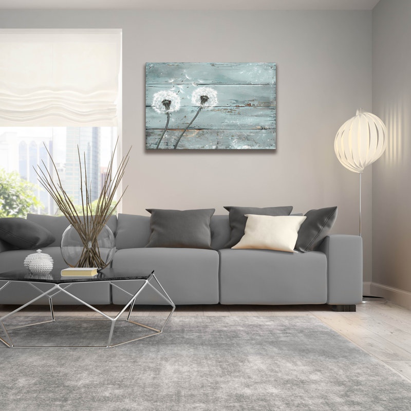 «Pissenlit sur fond en bois» par Momart, art mural en verre acrylique, H 24 po x l 36 po x P 0,2 po