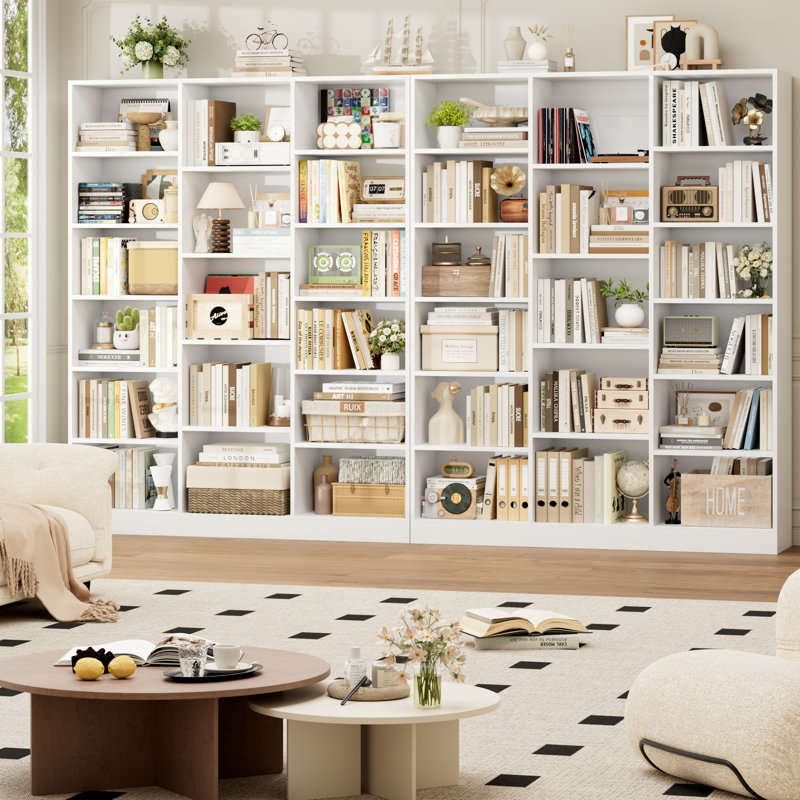 Ensemble de 2 grandes bibliothèques de rangement en bois de 74 po x 59 po x H 74 po, White