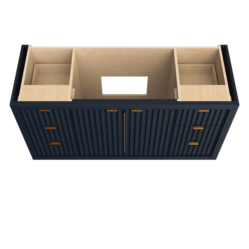 Lecrieú Single Extra Wide Bath Vanity, Hague Blue, Rose Gold, 60"