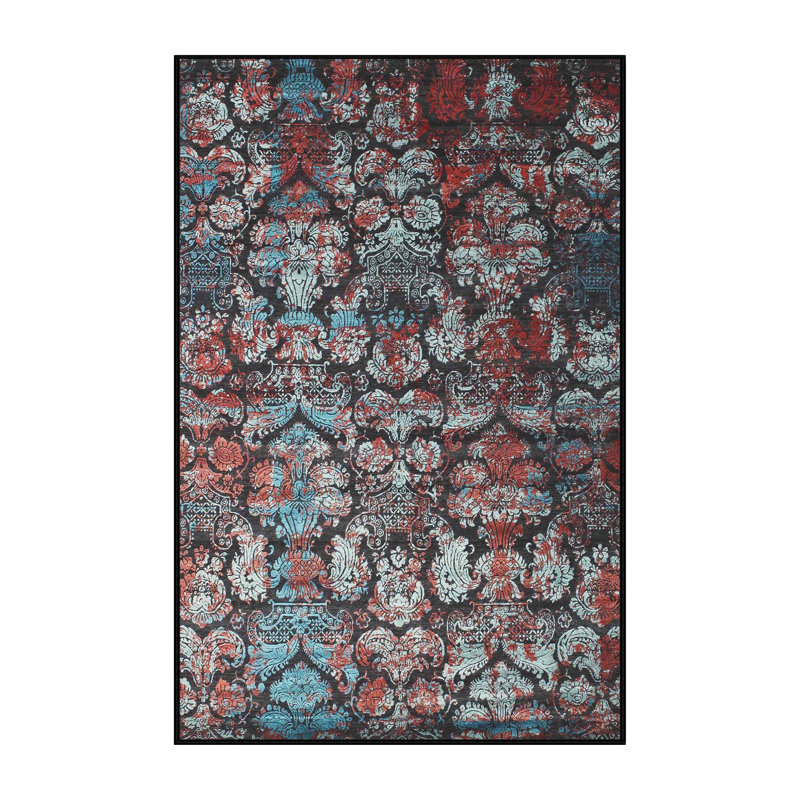 Tapis de zone bleu foncé contemporain, Rectangle 5 pi x 7 pi