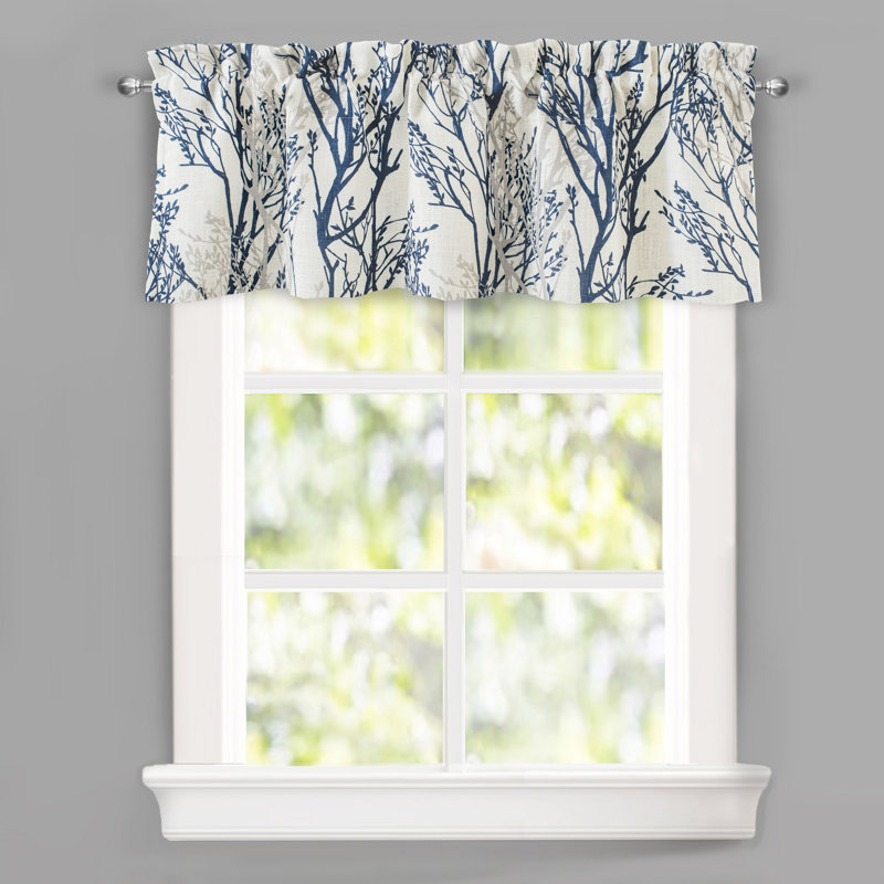 Tree Branch Linen Lined Double Layer Thermal Insulated Room Darkening Blackout Valance, Blue, 52" W x 14" L