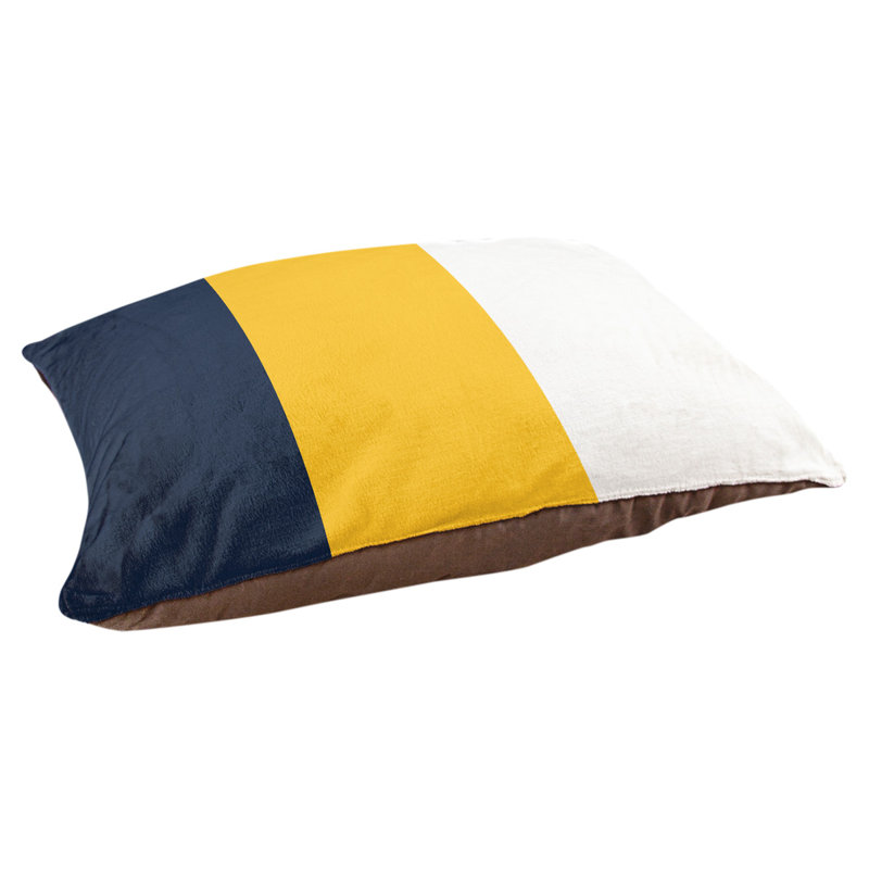 Coussin pour chien Indiana, Moyen (l 28 po x P 18 po x H 9,5 po), Bleu minuit / jaune basketball / blanc