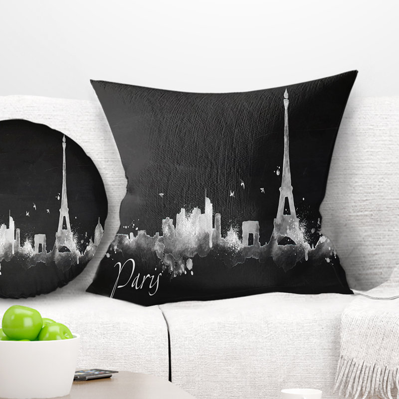 Coussin Paris - Silhouette, 16 po x 1 po, Noir, Coussin décoratif