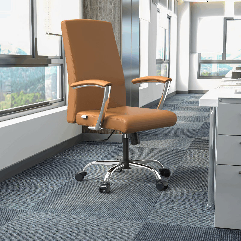 Fauteuil de bureau en cuir Kenil, Brun gland de chêne