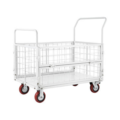 Platform Truck Cart with Cage, 2000 lbs Capacity, 6-in-1 Foldable Flatbed Cart with Swivel Wheels, Heavy Duty Hand Truck, Multi-Functional Push Dolly, for Grocery Laundry, 44.5 x 26.6 x 42.1 in