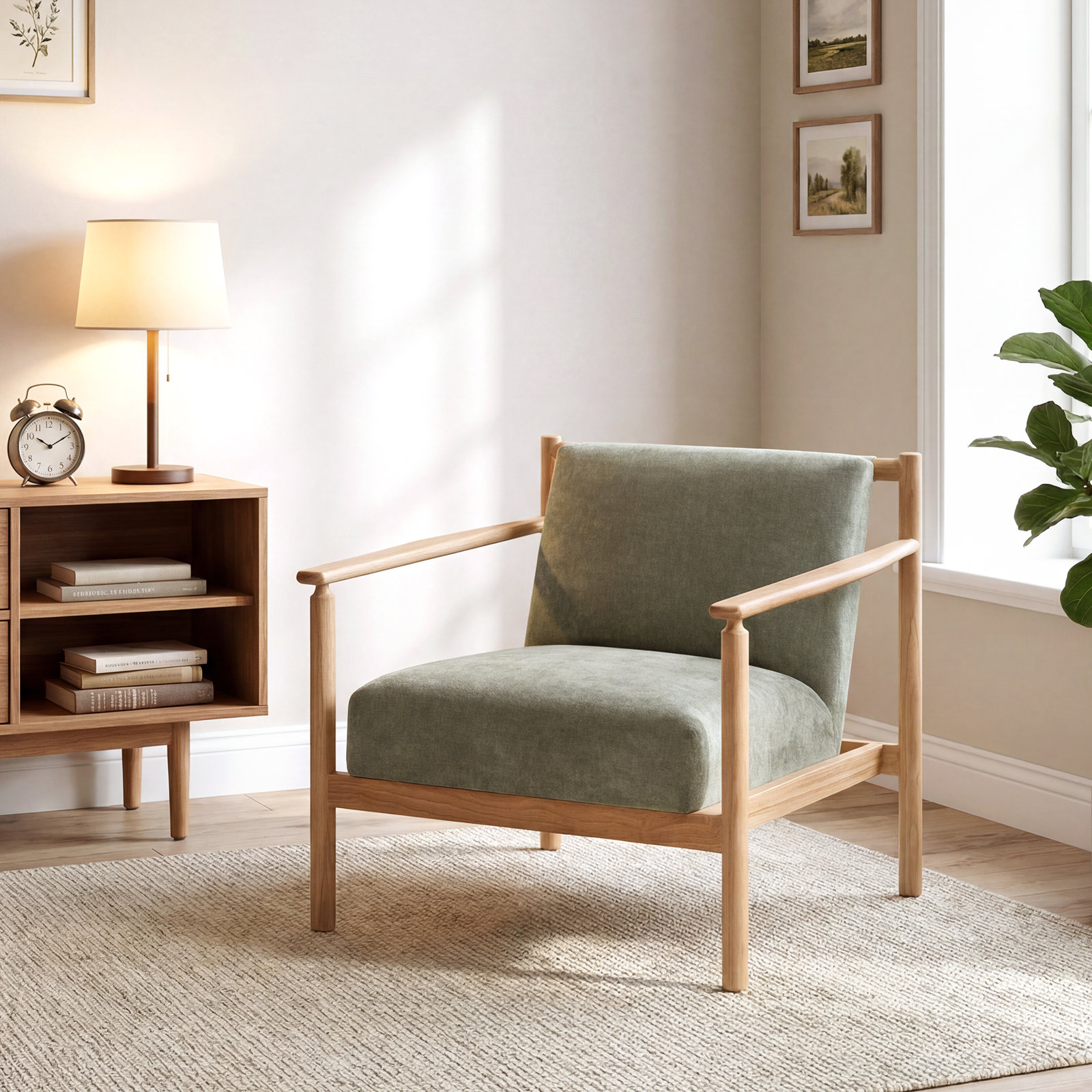 Josephine Solid Wood Upholstered Armchair, Sage Performance Weave