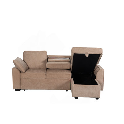 Multi - Functional Sectional Sofa Ensemble Featuring A Removable Cup Holder Tray, Storage - Integrated Chaise And Adjustable Backrests